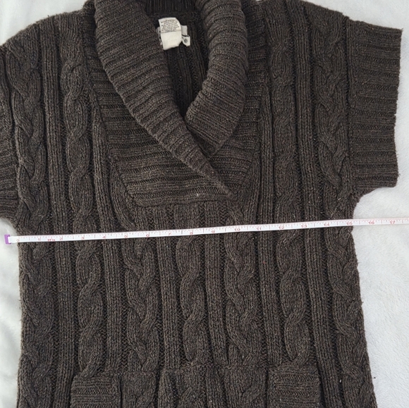 Ruff Hewn Brown Cable Knit Sweater Vest Tunic | Shawl Collar Short Sleeve MEDIUM - Picture 6 of 11